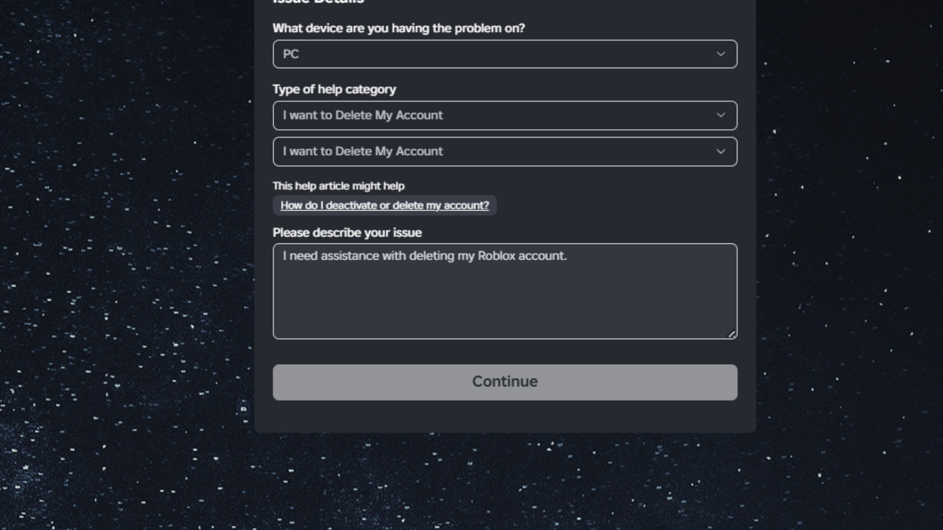 Issue description field