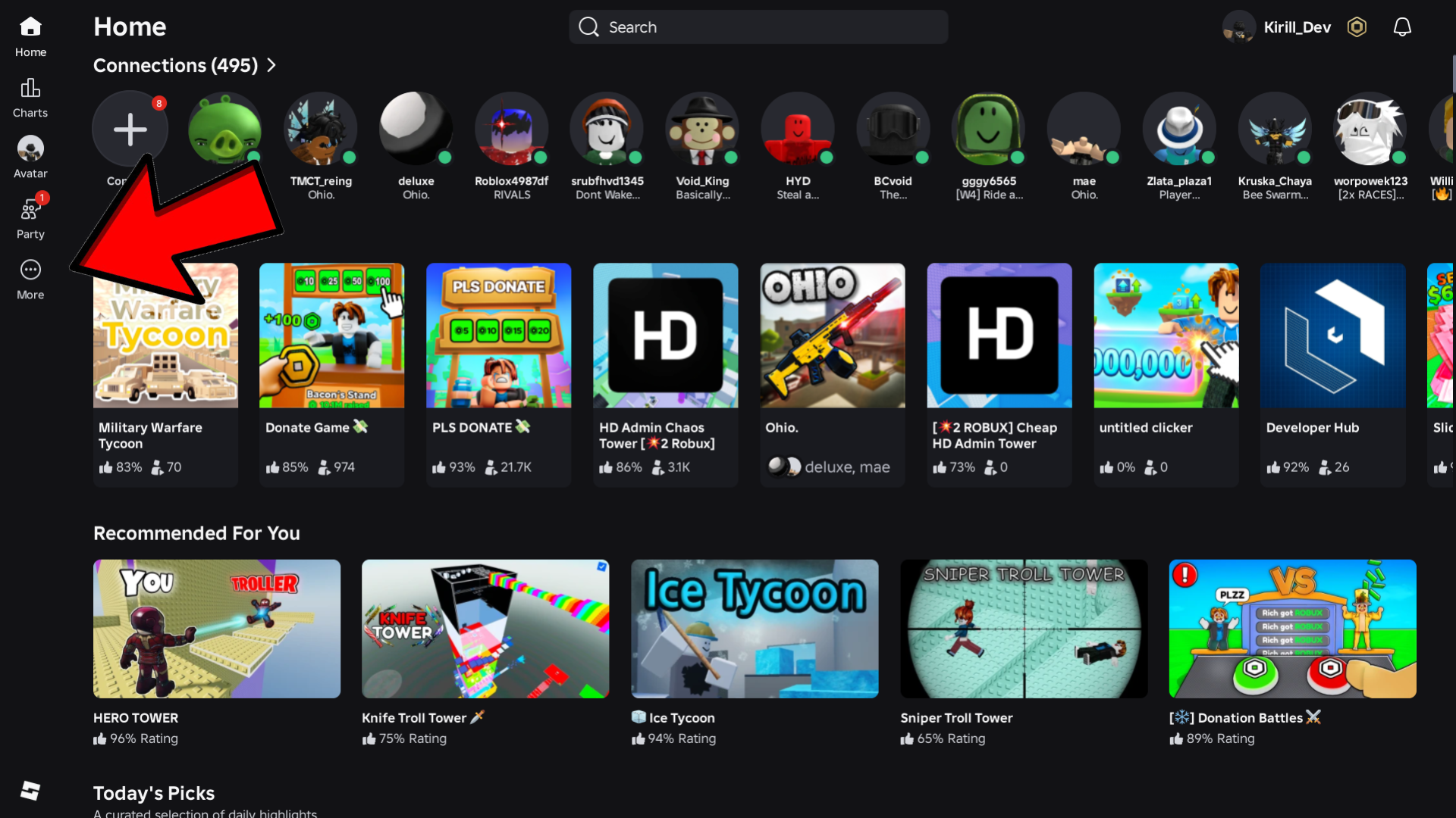 Roblox app or website homepage showing the login state